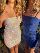 Lovely Spaghetti Straps Homecoming Dress Blue Bodycon Dress Y2102
