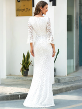 Wedding Dresses V Neck  Lace Long Sleeve Romantic Simple Illusion Sleeve with Split Front
