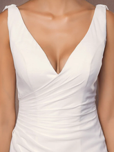 Wedding Dresses V Neck Court Train Chiffon Over Satin Regular Straps Vintage Backless Elegant with Side-Draped