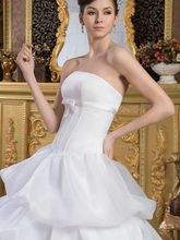 Ball Gown Wedding Dresses Strapless Court Train Organza Satin Strapless with Pick Up Skirt Bow(s)