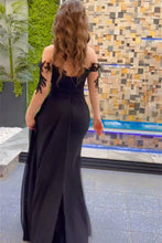Elegant Long Black Mermaid Chiffon Lace Beading Long Sleeves Prom Dress With Slit