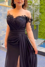 Elegant Long Black Mermaid Chiffon Lace Beading Long Sleeves Prom Dress With Slit