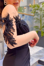 Elegant Long Black Mermaid Chiffon Lace Beading Long Sleeves Prom Dress With Slit