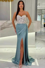 Elegant Long Mermaid Spaghetti Straps Sweetheart Glitter Prom Dress With Slit