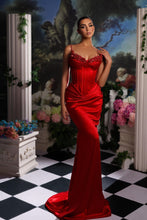 Elegant Satin Mermaid  Sleeveless Spaghetti Straps Long Prom Dresses