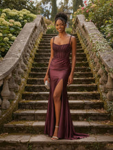 Elegant Beaded Corset Mermaid Long Prom Dress with Slit