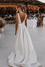 Elegant Satin A-line V-neck Sweep Train Wedding Dresses, Bridal Gown, MW621