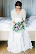 Elegant See Through 3/4 Sleeve Backless Lace and Chiffon Rustic Wedding Dress, MW262