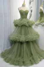 Elegant Straps Pleated Green Tiered Tulle Formal Dress SYP100