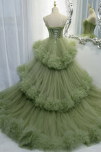 Elegant Straps Pleated Green Tiered Tulle Formal Dress SYP100