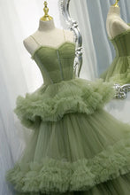 Elegant Straps Pleated Green Tiered Tulle Formal Dress SYP100