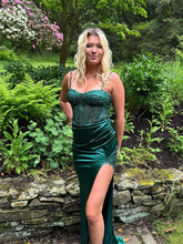 Emerald Green Lace Mermaid Long Prom Dress with Slit