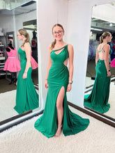 Emerald Green One-Shoulder Cutout Prom Dress with Rhinestone Trim