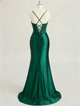 Emerald Green Ruched Waist Satin Corset Prom Dress with Sheer Lace Side Panel