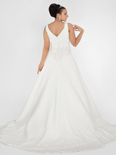 A-Line Wedding Dresses Square Neck Chapel Train Chiffon Sleeveless with Beading Draping Appliques
