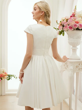 A-Line Wedding Dresses Jewel Neck Knee Length Satin Short Sleeve Formal Simple Casual Little White Dress with Sash  Ribbon