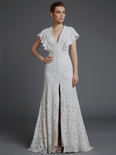 A-Line Wedding Dresses V Neck  Lace Sleeveless Boho with Split Front