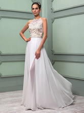 Wedding Dresses Jewel Neck Floor Length Chiffon Lace Regular Straps See-Through with Sash  Ribbon Beading Split
