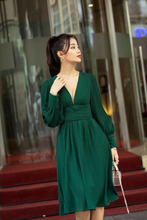 Green A-line V Neck Long Sleeves Party Dress Green Homecoming Dress Y6063