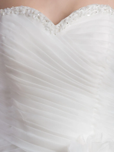 A-Line Wedding Dresses Sweetheart Neckline Court Train Organza Satin Strapless with Ruched Cascading Ruffles