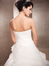 Ball Gown A-Line Wedding Dresses Strapless Court Train Organza Sleeveless