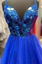 Brandi | A-line V-Neck Mirror-Cut Sequins Ruffle Layers Long Prom Dress