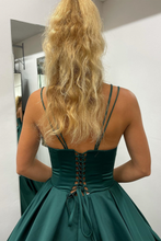 Nicole |A-line Hunter Green V-Neck Satin Long Prom Dress