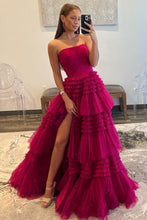 Daniela |A-Line Strapless Tulle Long Prom Dress with Tiered Ruffles
