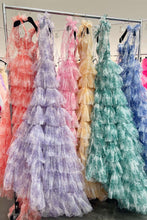 Kylee | V-Neck Tie Straps Red Floral Print Layered Long Prom Dress