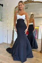 Julie | Strapless White and Black Ruched Mermaid Prom Dress