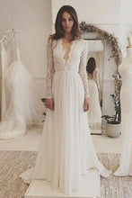 Fabulous Ivory Lace Chiffon Long Sleeves Backless V-Neck Wedding Dresses, MW173
