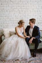 Fabulous Ivory V-neck Long Beach Wedding Dress with Lace Appliques, MW270
