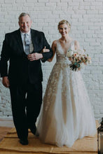 Fabulous Ivory V-neck Long Beach Wedding Dress with Lace Appliques, MW270