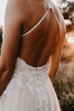 Tulle A-line Backless V-neck Appliqued Wedding Dress, Birdal Gown, MW606