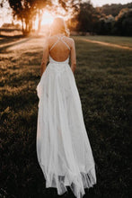 Tulle A-line Backless V-neck Appliqued Wedding Dress, Birdal Gown, MW606