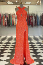 Fitted Criss Coss Neck Orange Prom Dress with Slit SYP88
