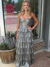 Glamorous Black Strapless Tiered Pleated Cutout Long Prom Dress