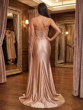 Glamorous Dusty Rose Beaded Sheer Corset Prom Dress with High Slit