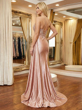Glamorous Dusty Rose Beaded Sheer Corset Prom Dress with High Slit