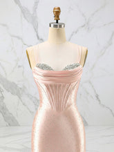 Glamorous Pink Shimmer Satin Corset Prom Dress with Crystal Bust