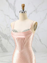 Glamorous Pink Shimmer Satin Corset Prom Dress with Crystal Bust