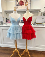 Straps Sparkly Tulle Homecoming Dress with Tiered Ruffle Skirt SYH91