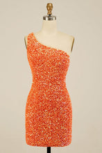 Glitter One-Shoulder Hot Pink Homecoming Dress With Sequins PD462