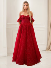 Glitter Red A-Line Corset Bodice Ruffled Tulle Prom Dress