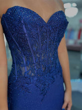 Glitter Sweetheart Sheer Lace Corset Prom Dress with Slit