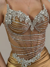Gold Liquid Beaded Bodice Satin Prom Dress with Slit