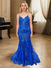 Gold Sequin V-Neck Metallic Embroidered Mermaid Prom Dress