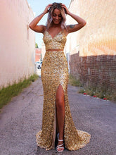 Yellow Prom Dress Two-Pieces Sequin Prom Dresses  SYP94