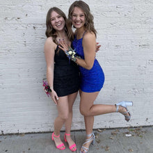Gorgeous Short Royal Blue Tight Glitter Spaghetti Straps Homecoming Dress