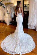 Mermaid Backless V-neck Lace Appliques Wedding Dresses
